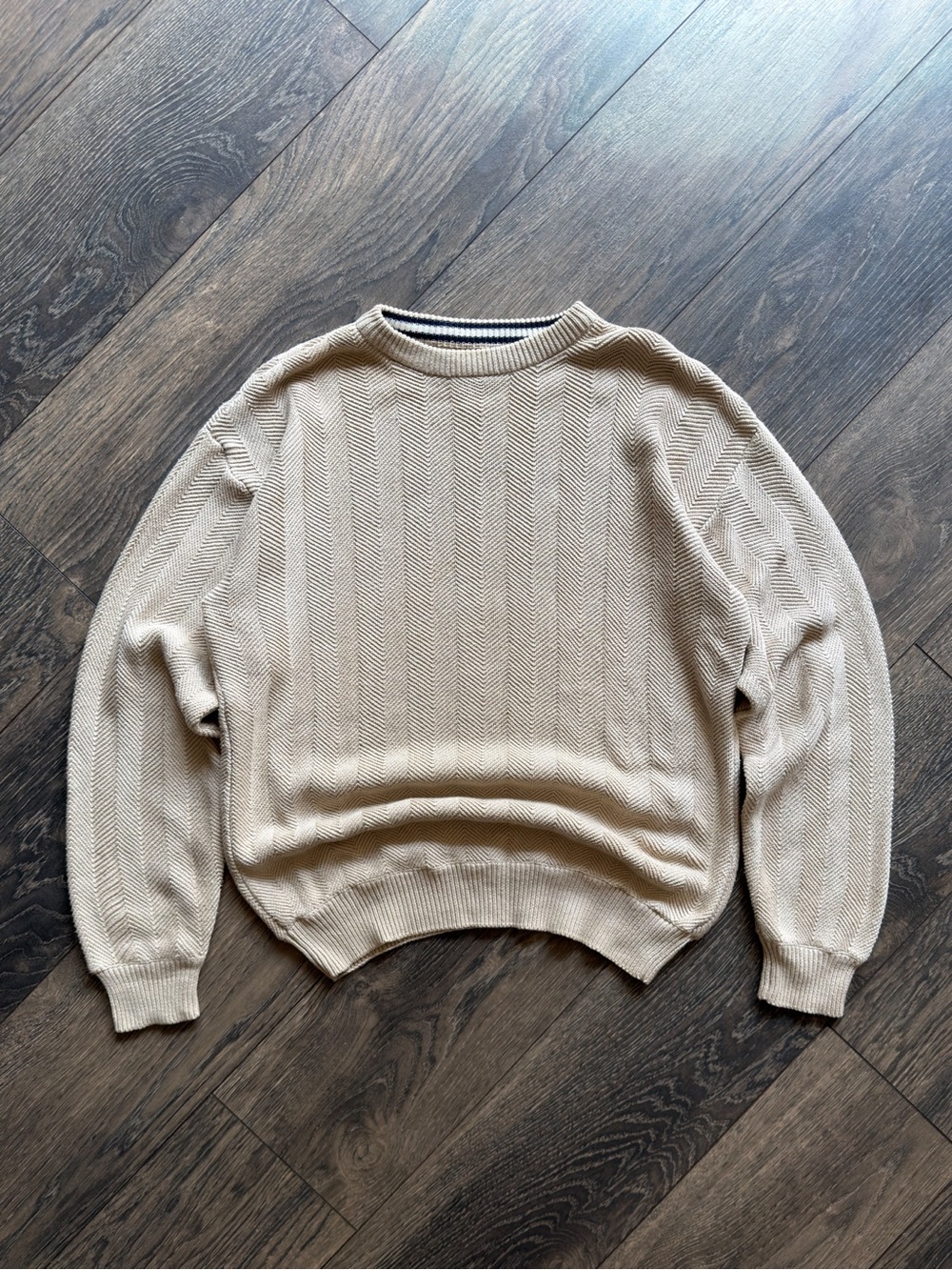 Roundtree & Yorke Men’s Medium Herringbone Sweater Beige 100% Cotton Vintage